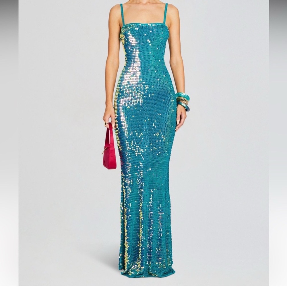 Retrofete Teal Sequin Maxi Dress